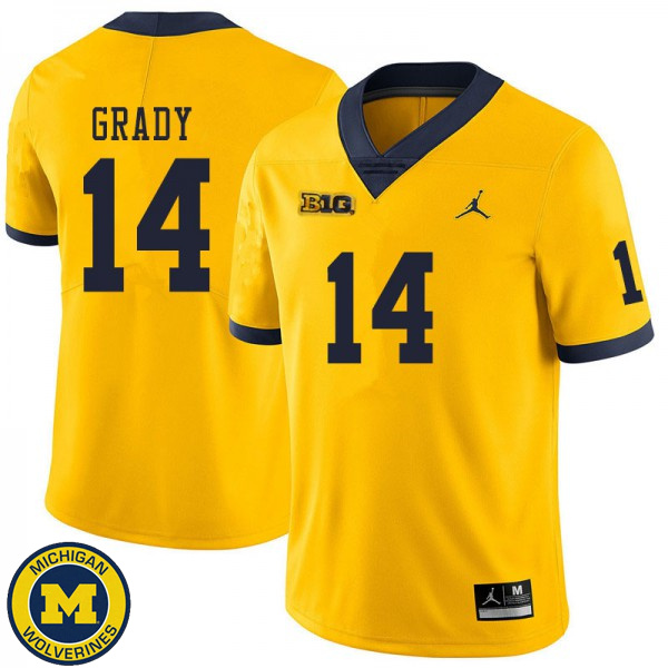 Mens University of Michigan #14 Kyle Grady Yellow Embroidery Jersey